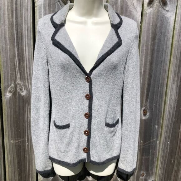 Boden Cashmere Angora Wool Cardigan 8 Sweater Top Gray Button Down V Neck Collar - Picture 2 of 8